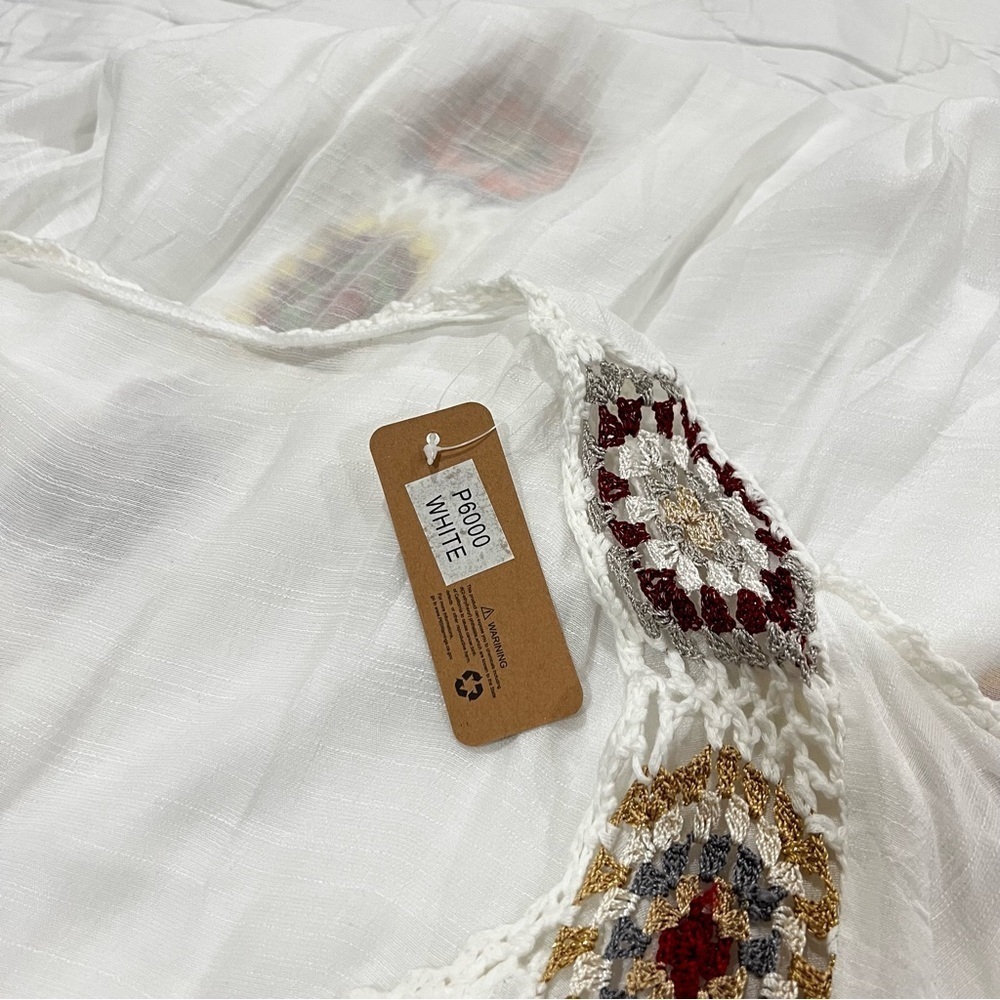 Swim Cover-Up with Crochet Accents white One Size Hi-Low Style Sheer - Picture 3 of 11